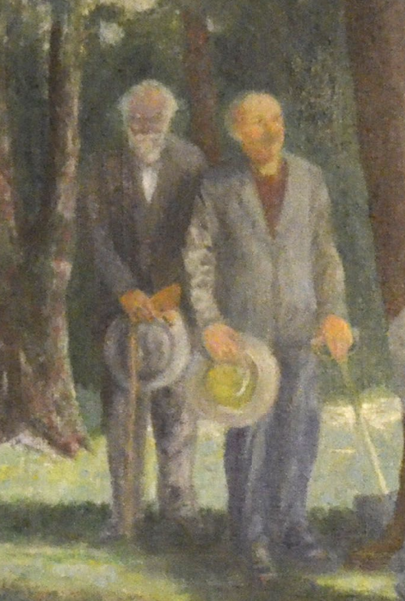 A white and a Black man in the background of Thomas J Crosby's painting of the Second Founding of the University of the South