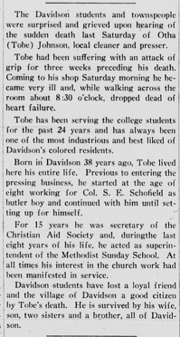 Davidsonian published eulogy for Otho Tobe Johnson