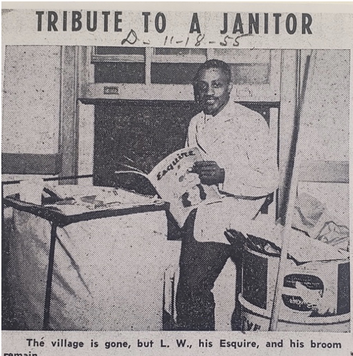Leonard "L.W." Nelson reading a newspaper in student newspaper, 1955