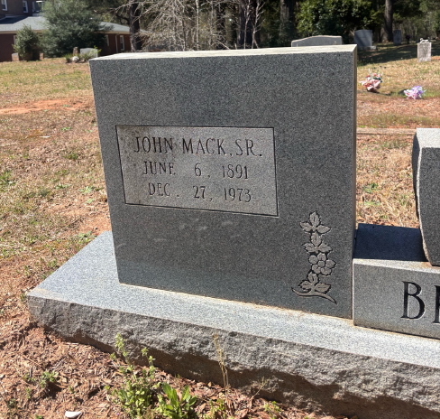 Close up on John Mack Brice, Sr. Headstone